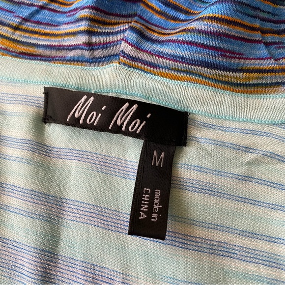 Moi Moi Beach Pool cover up hoodie deep v sweater medium Multi color stripes - Picture 3 of 8
